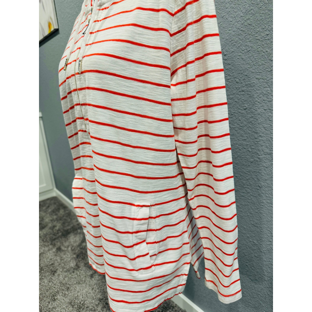 Tommy Hilfiger White & Red Striped Hoodie Top with Half-Zip - Size Large - Picture 8 of 16